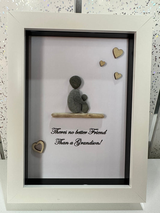 Grandson pebble art, grandson, gift, pebble picture,pebble art, pebble family, grandson framed gift. No better friend,