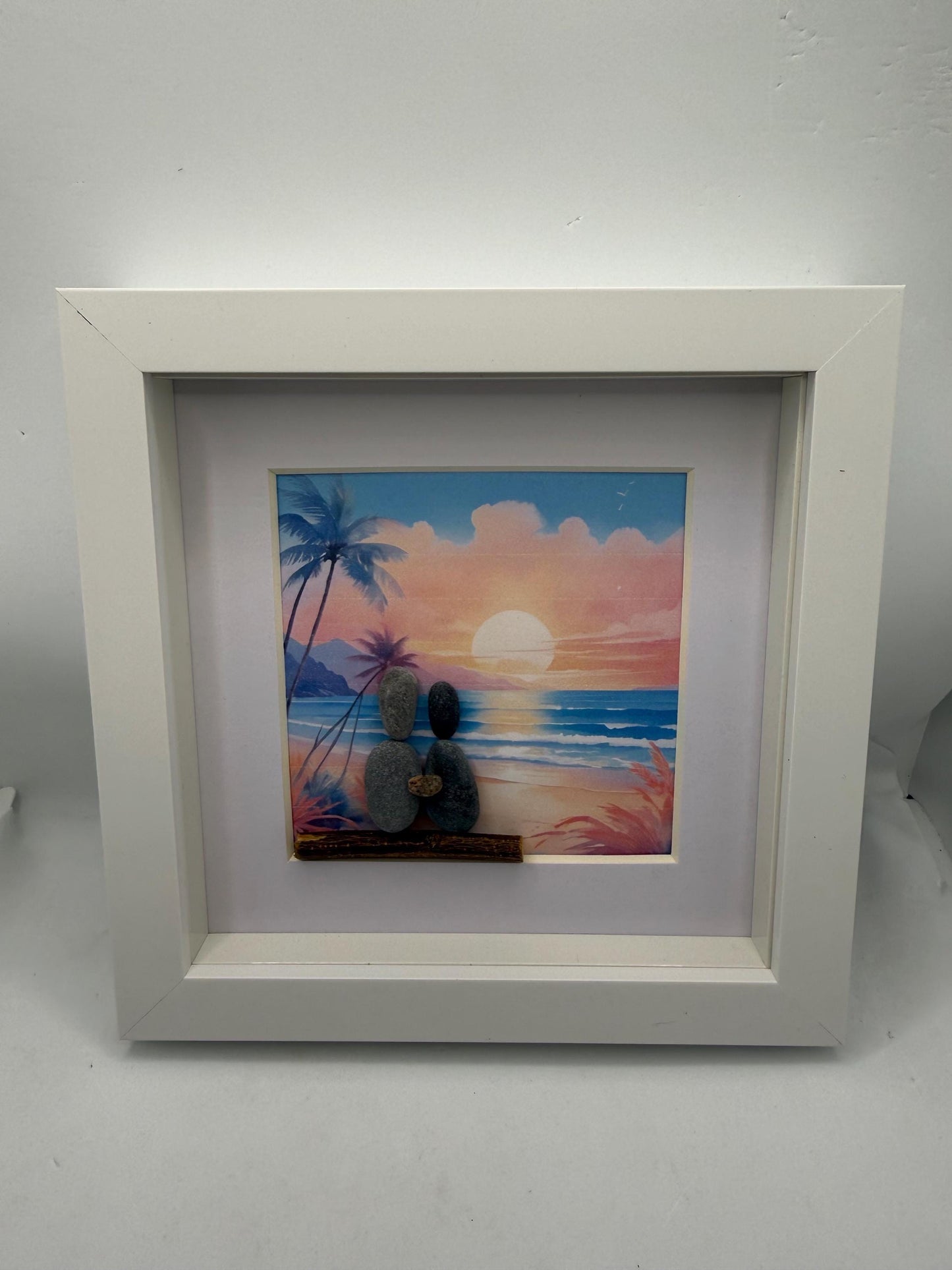 Beach pebble art, pebble art beach, pebble art, pebble art couple, tropical beach scene art
