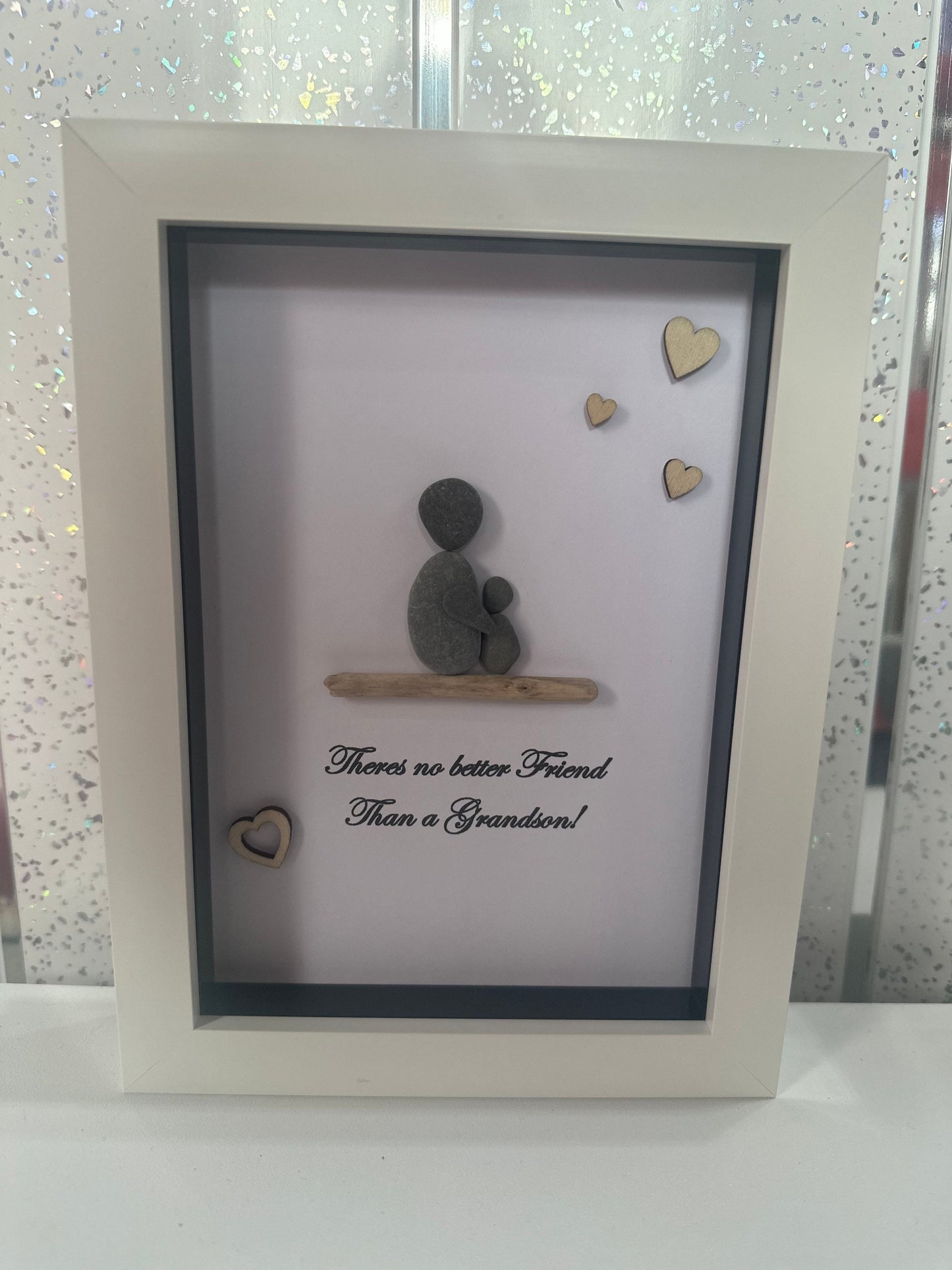 Grandson pebble art, grandson, gift, pebble picture,pebble art, pebble family, grandson framed gift. No better friend,