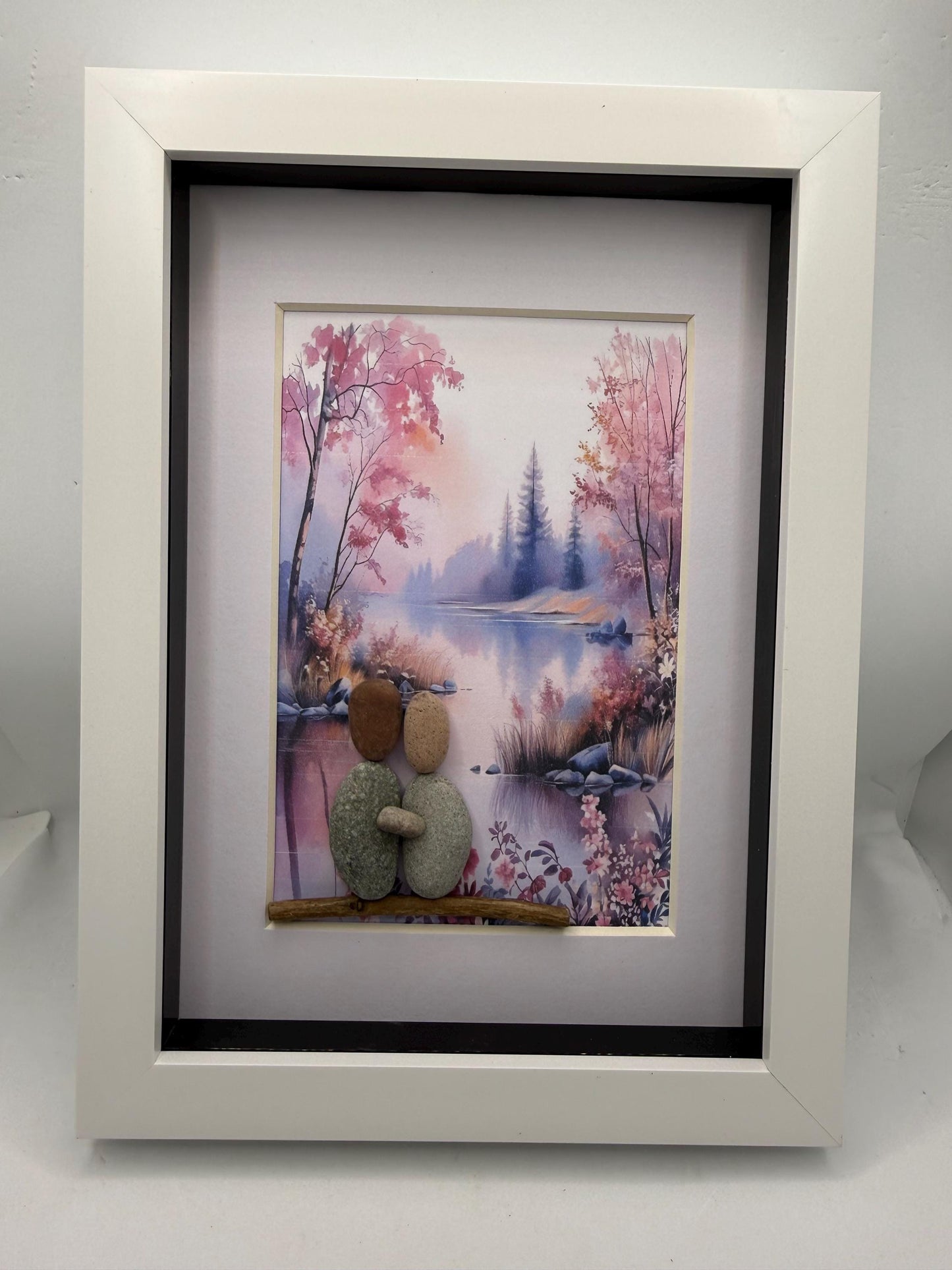 Cherry blossom scene pebble art, pebble art scene, pebble art couple, pebble art