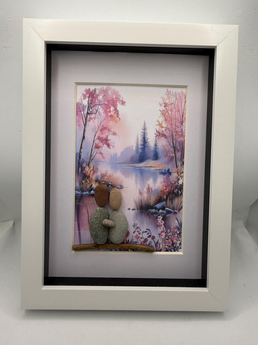 Cherry blossom scene pebble art, pebble art scene, pebble art couple, pebble art
