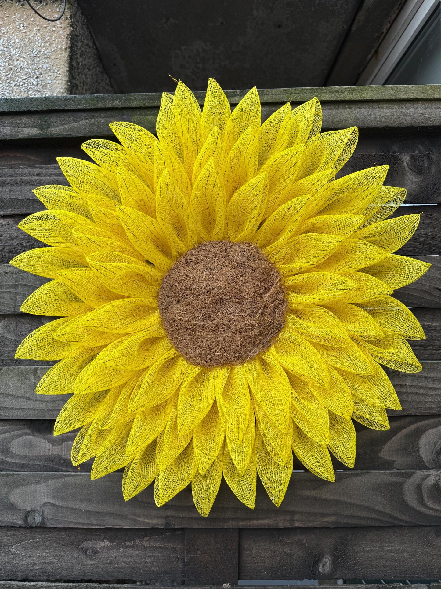Sunflower Mesh Wreath – Bright Yellow Summer Front Door Wreath, Farmhouse Sunflower Decor, Rustic Wall or Door Floral Wreath