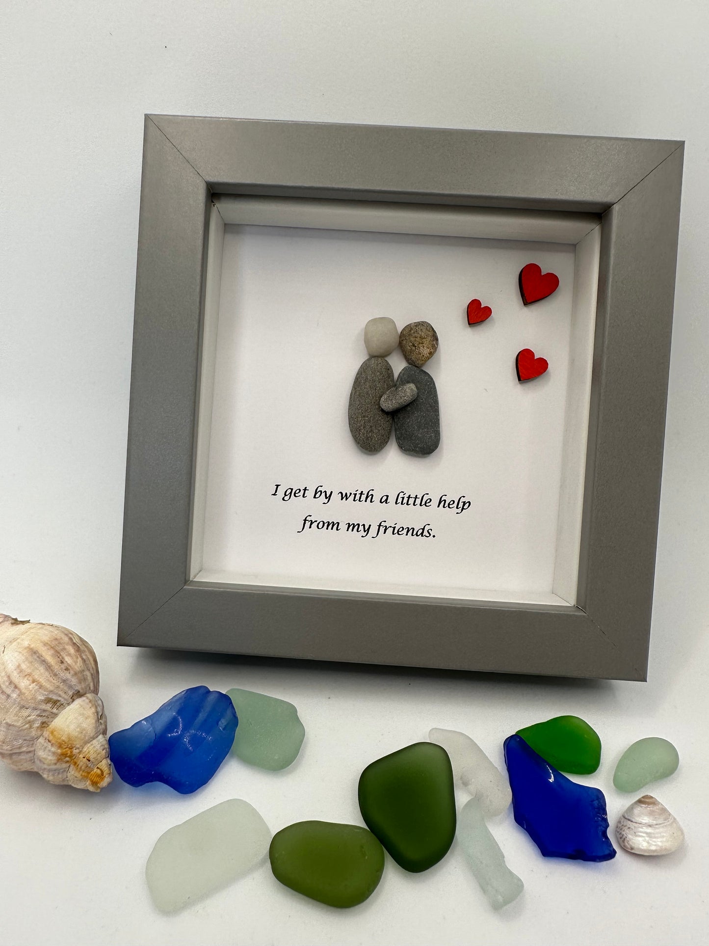 4”x4” help from my friends, pebble art friends, pebble art gift, birthday gift