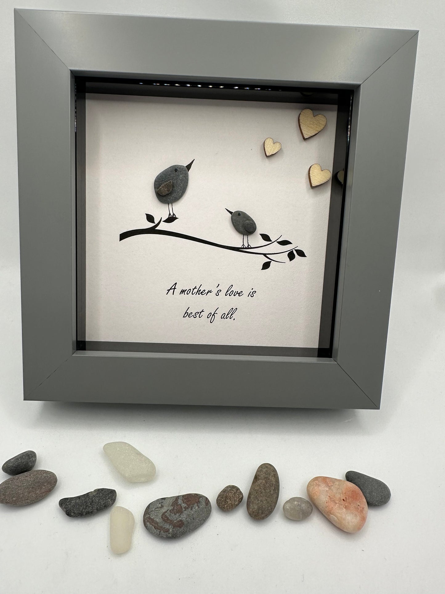 Mother’s Day pebble art, bird pebble art, mother pebble art, mothers day gift, Mother’s Day pebble art, pebble art, framed gift