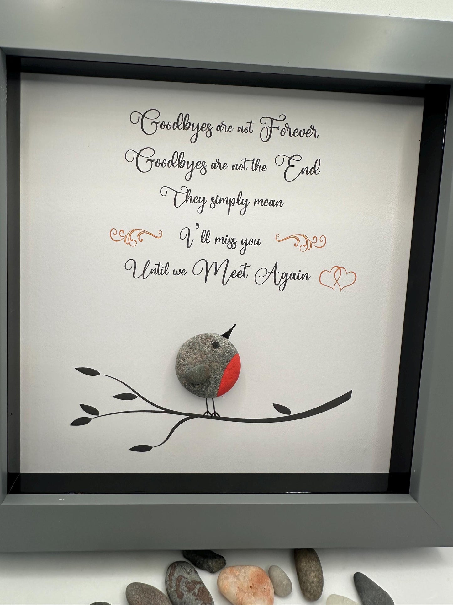 Robins pebble art,  Robin frame pebble art, robin pebble art, rock art,robin gift, sympathy gift, robin meet again