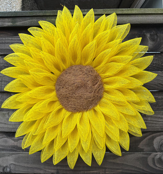 Sunflower Mesh Wreath – Bright Yellow Summer Front Door Wreath, Farmhouse Sunflower Decor, Rustic Wall or Door Floral Wreath