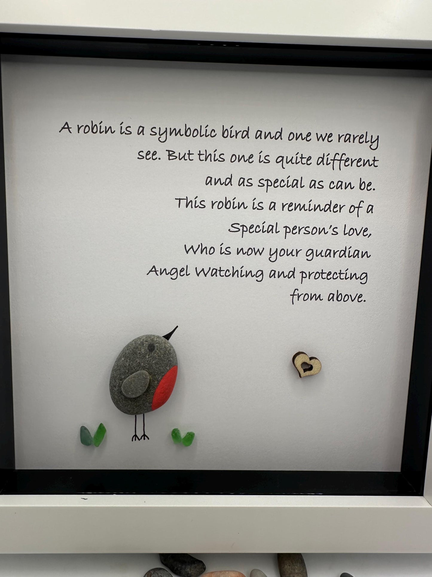 Robin Pebble Art, Guardian Angel Sympathy Gift, robin pebble art, pebble art robin, robin gift, robin, sympathy gifts, pebble art, framed