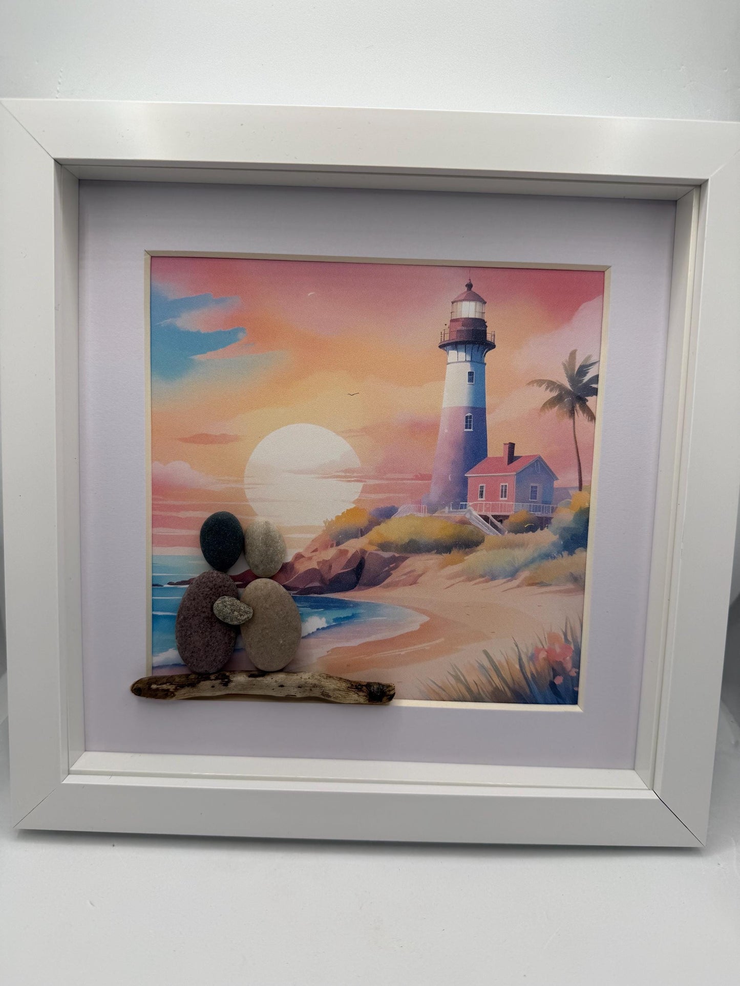 Lighthouse pebble art, pebble art lighthouse, pebble art, pebble art couple, lighthouse couple, lighthouse gift, framed lighthouse, marine