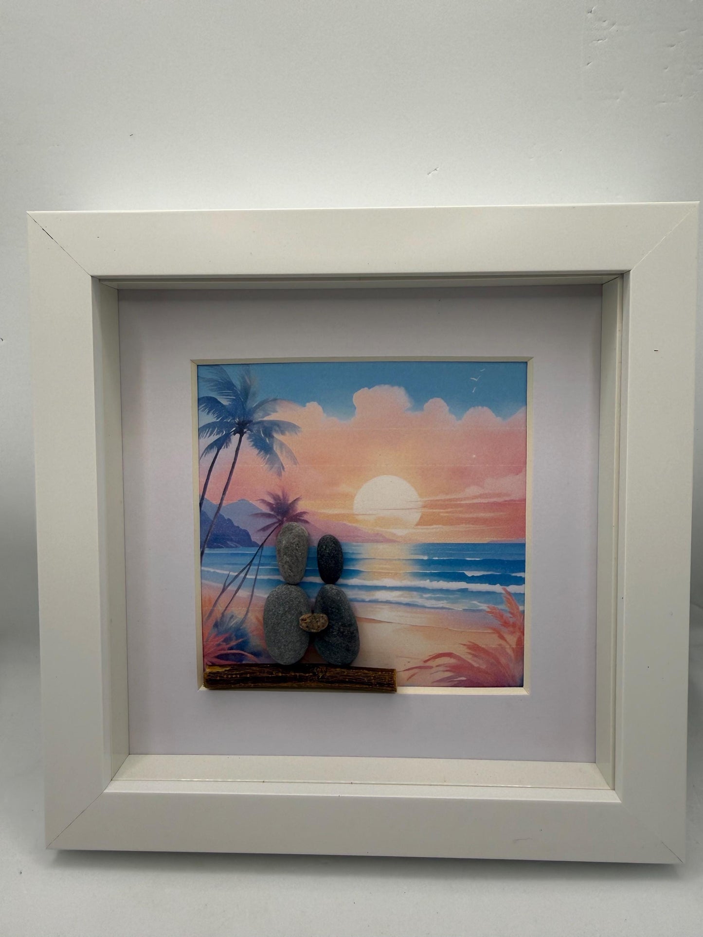 Beach pebble art, pebble art beach, pebble art, pebble art couple, tropical beach scene art