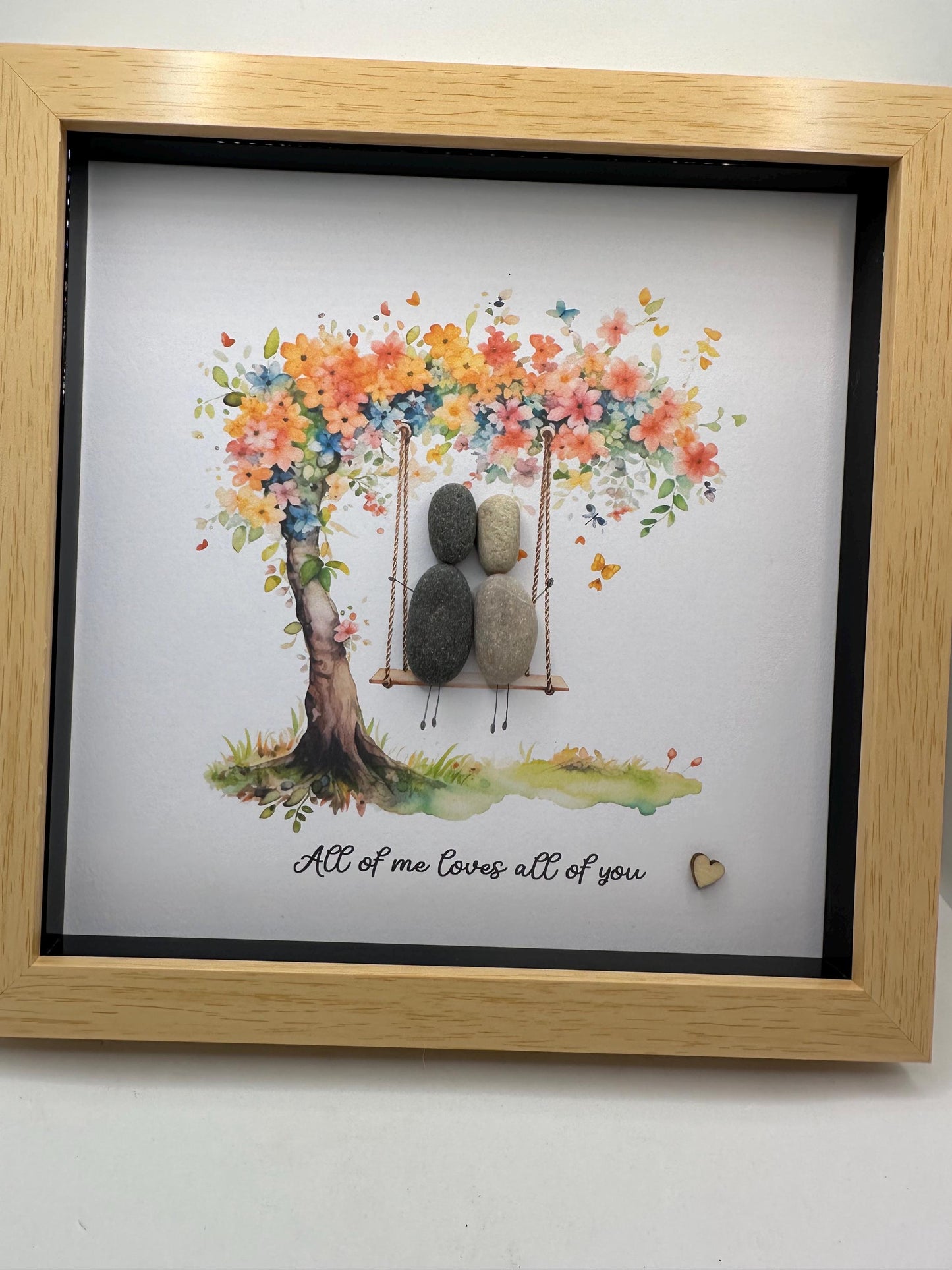 couple pebble art, pebble art swing, couple on swing, all of me loves all of you, valentine gift