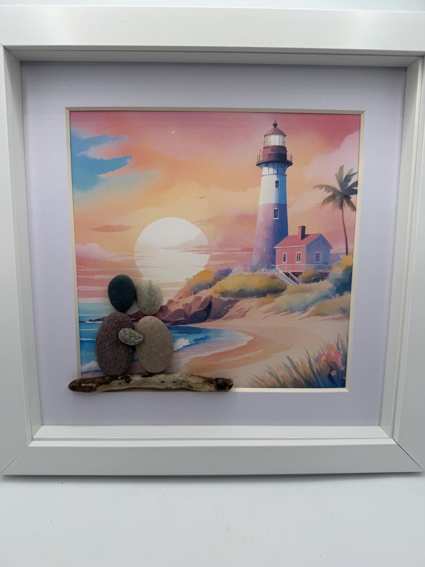 Lighthouse pebble art, pebble art lighthouse, pebble art, pebble art couple, lighthouse couple, lighthouse gift, framed lighthouse, marine