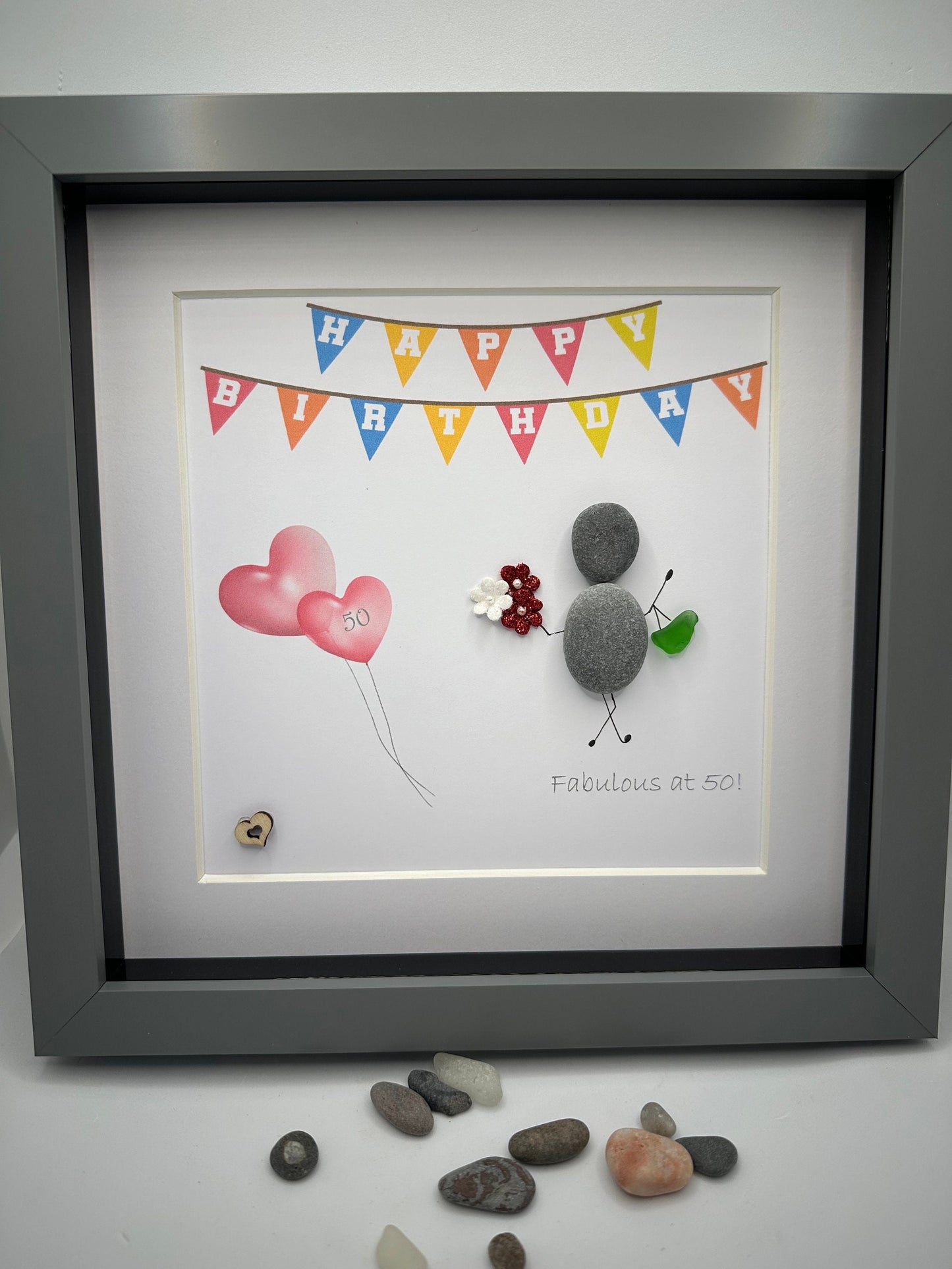 Personalized Birthday Pebble Art Picture: Unique Friend Gift