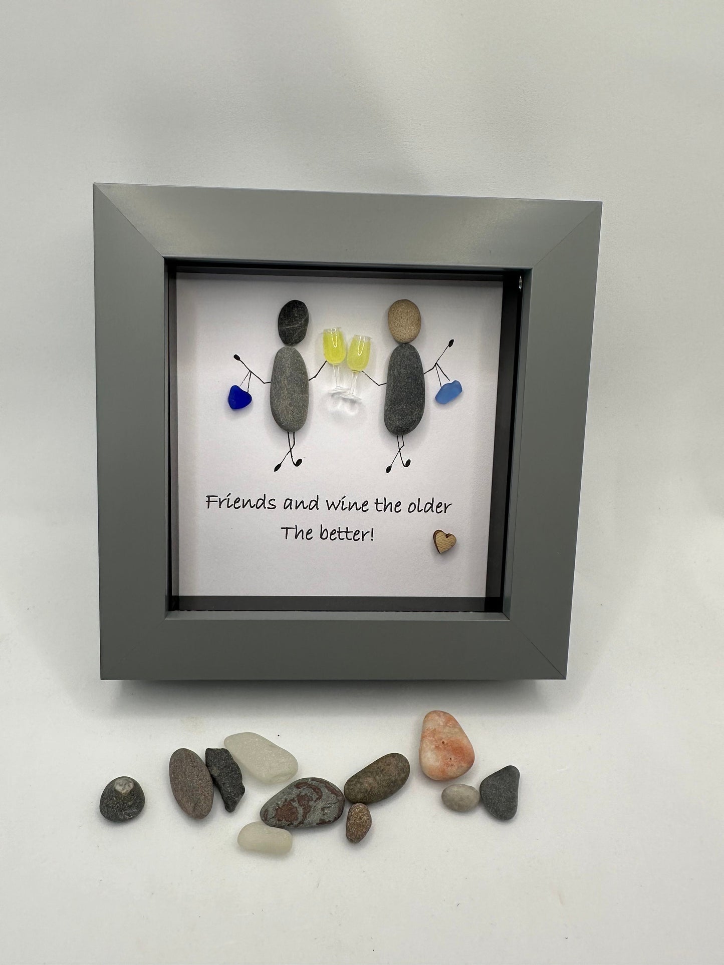 Pebble Art Friends Gift, Scottish Wine Lovers, 4x4 Frame