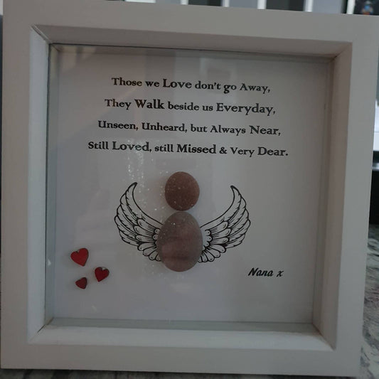 Bereavement pebble art, pebble art angel, pebble art, sympathy picture for a family or friend , personalised frame, loss framed picture