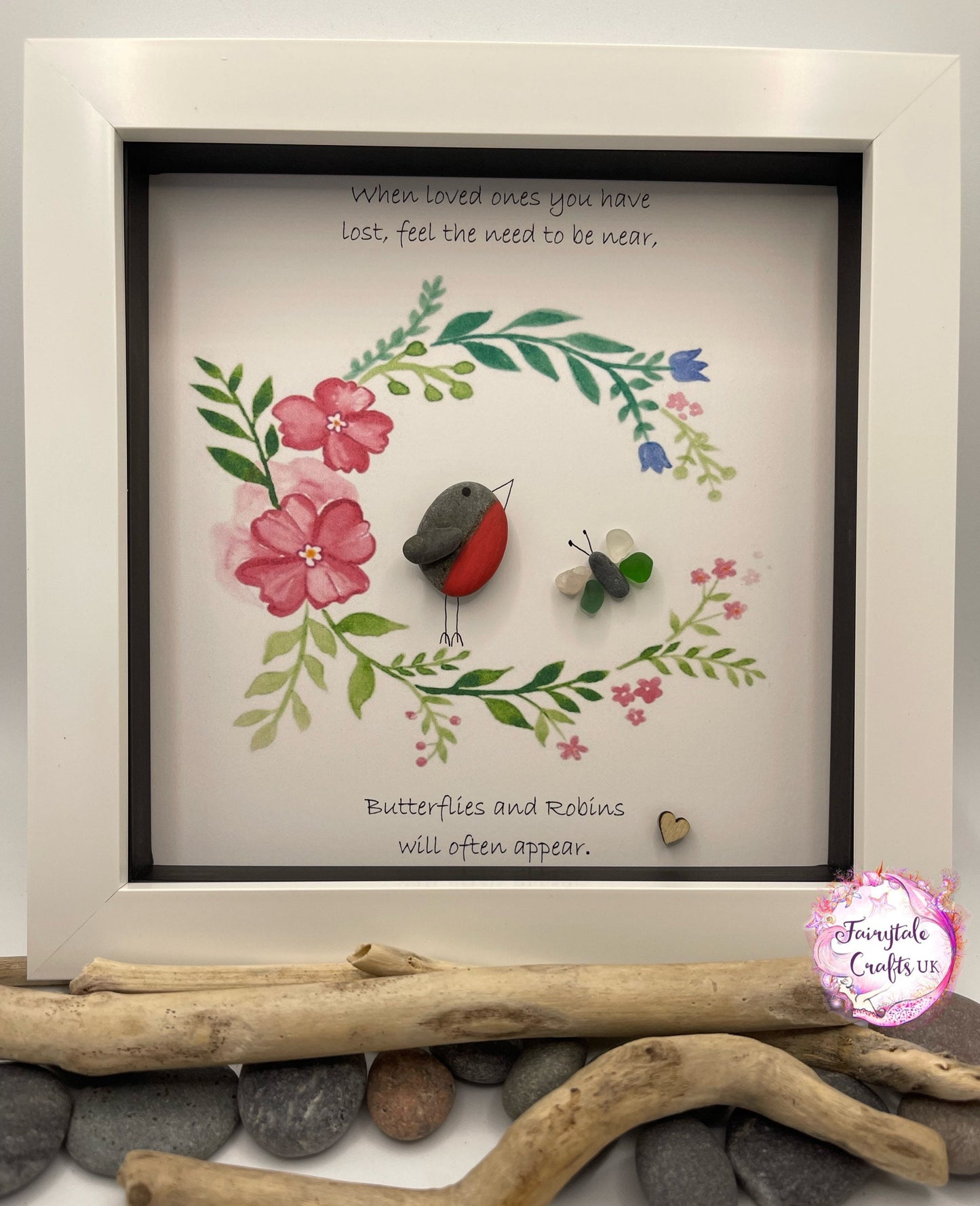 Robins appear when loved ones are near, pebble art, pebble art robin, sympathy gift, pebble art, pebble art bird, butterfly, sea glass