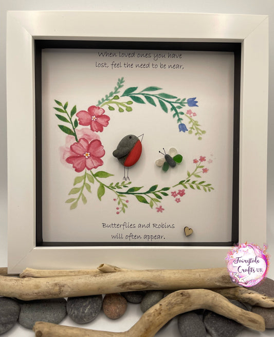 Robins appear when loved ones are near, pebble art, pebble art robin, sympathy gift, pebble art, pebble art bird, butterfly, sea glass