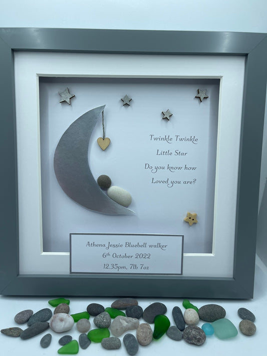 Baby pebble art, new baby pebble art, twinkle twinkle little star, new baby, baby picture, baby gift, personalised baby