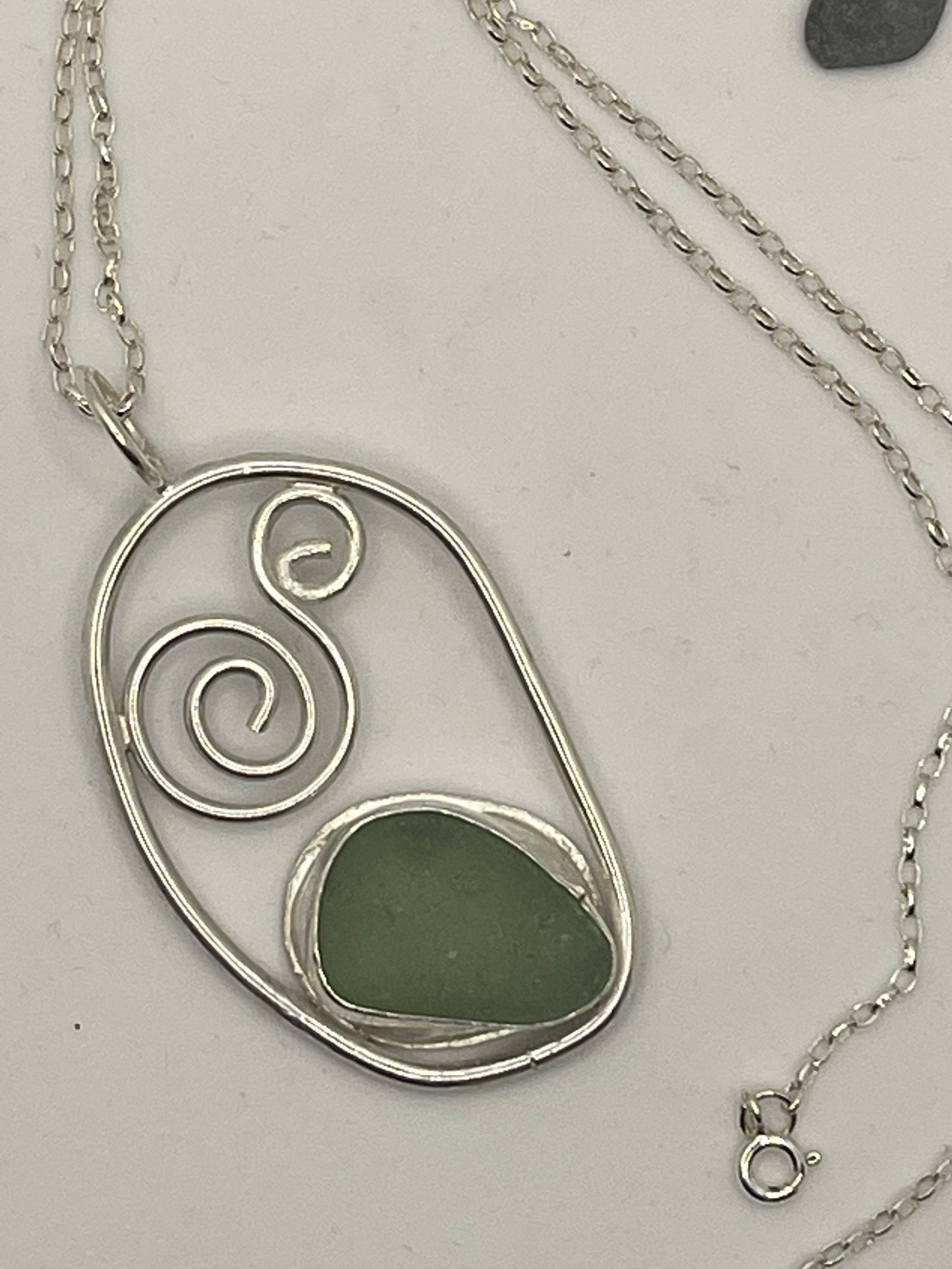 Sterling silver sea glass pendant necklace, handmade sea glass pendant, sea glass, sea glass jewellery, made in Scotland,