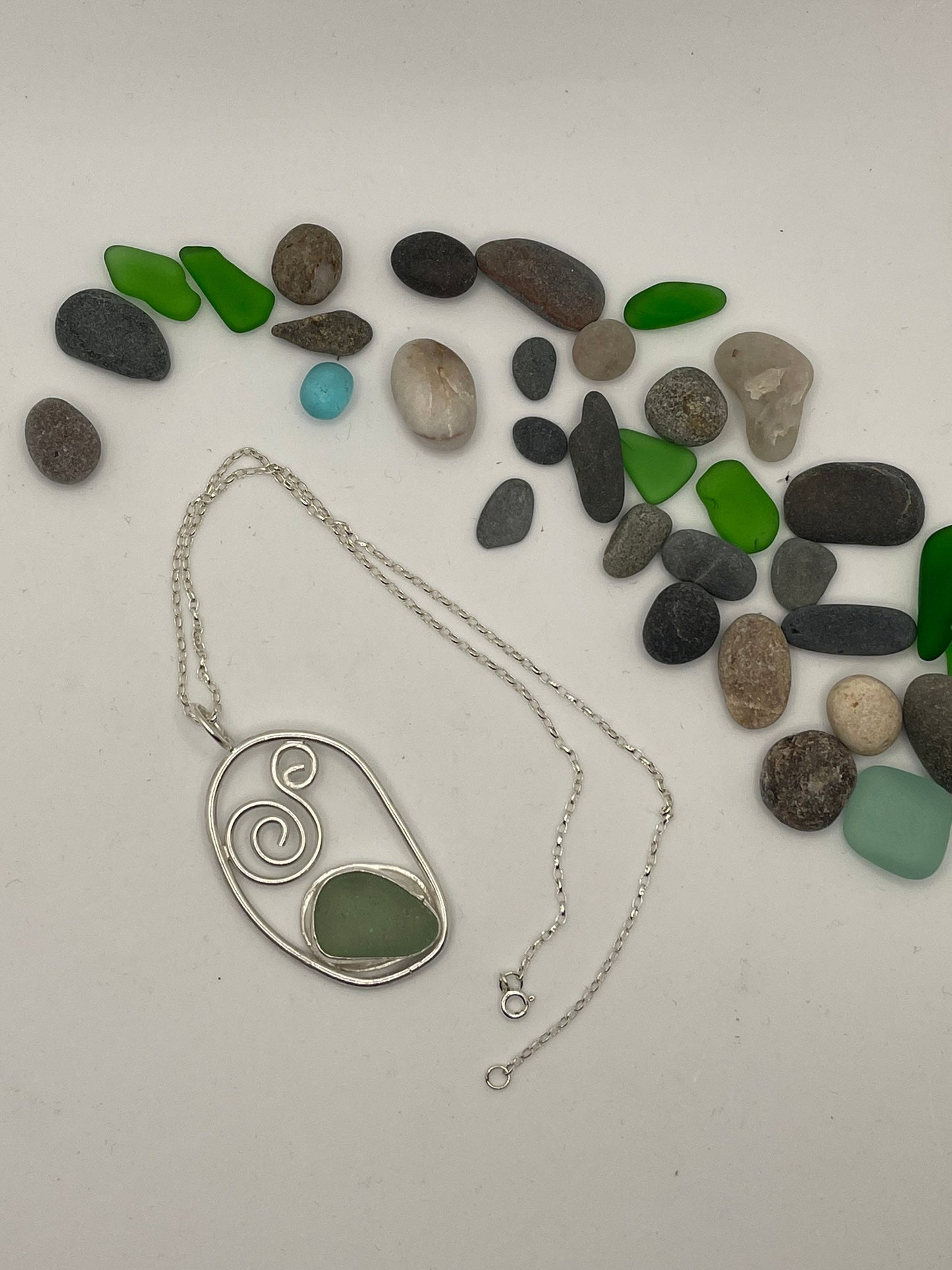 Sterling silver sea glass pendant necklace, handmade sea glass pendant, sea glass, sea glass jewellery, made in Scotland,