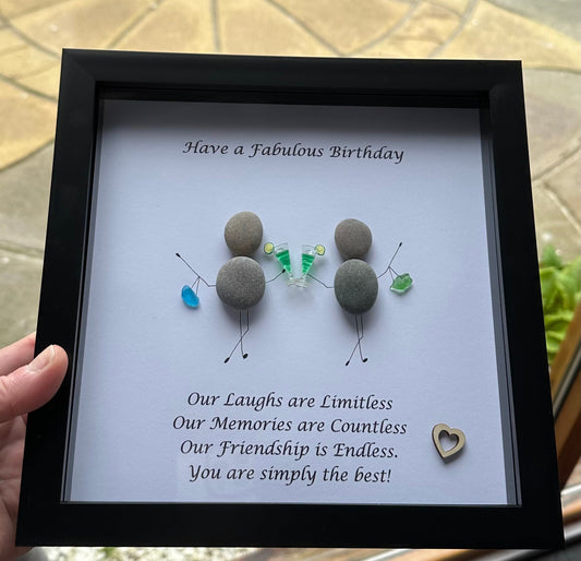Pebble art bestie,  pebble art birthday, any age, birthday gift 40th, 50th, 60th, pebble art friends, personalised cocktails