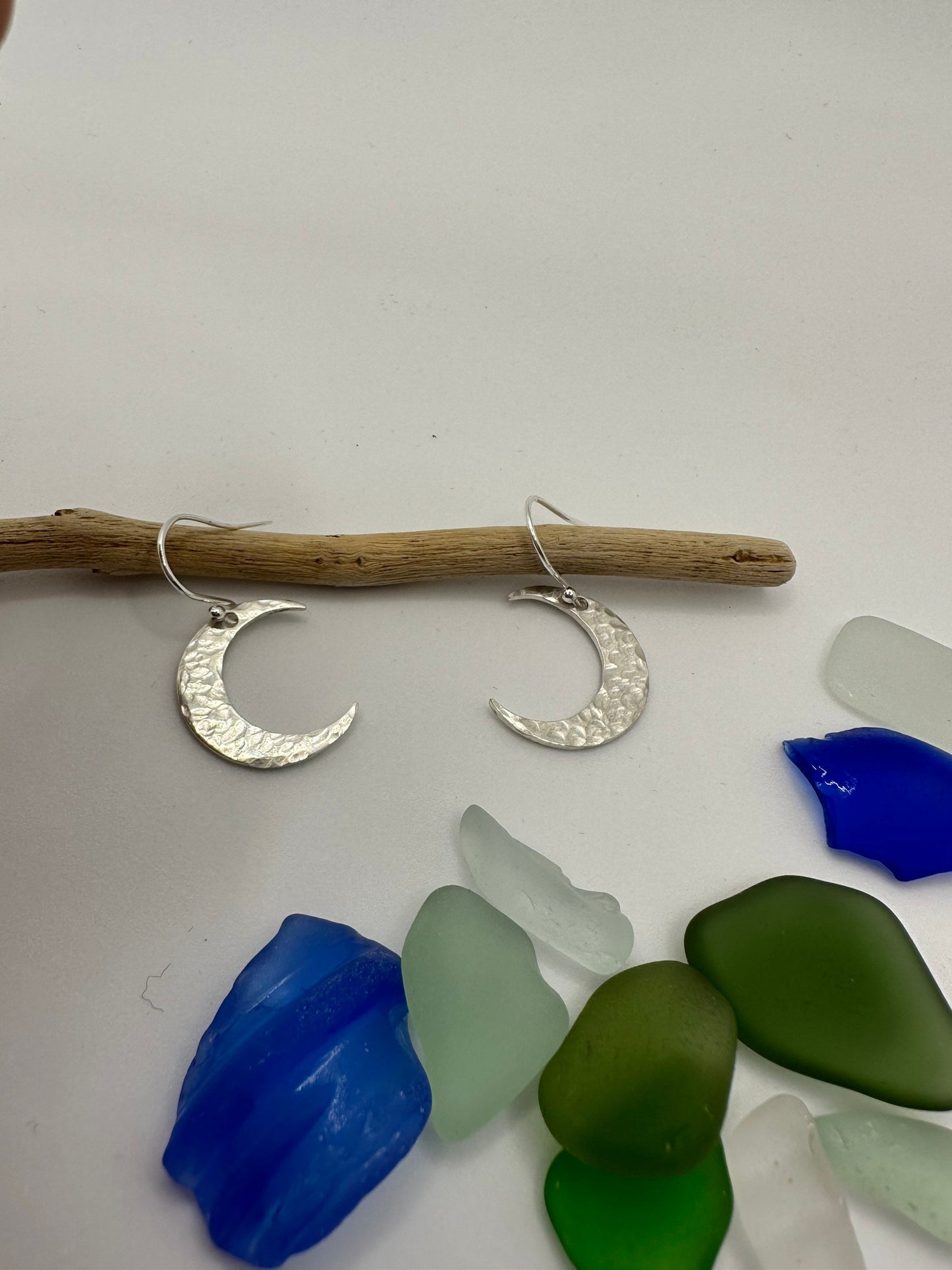 Sterling silver 925 hammered crescent moon earrings, hammered earrings, drop earrings, dangle earrings, handmade