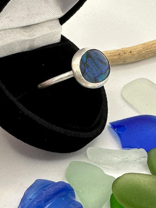 Blue Paula shell sterling silver 925 ring, abalone shell ring, abalone sterling silver ring size R, handmade