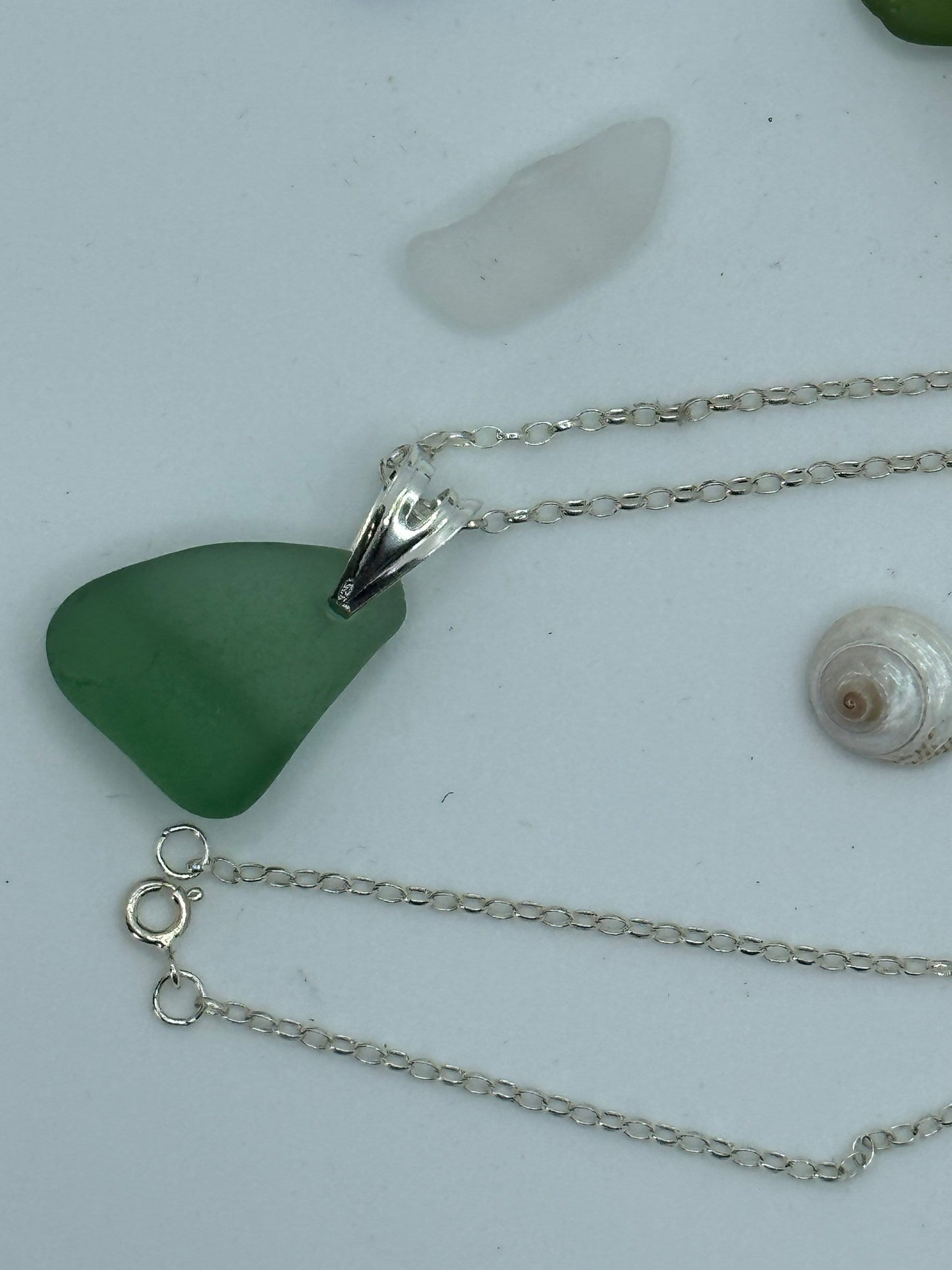 Green sea glass pendant necklace, sterling silver 925, green sea glass necklace, Aberdeenshire sea glass, Scottish sea Glass necklace,