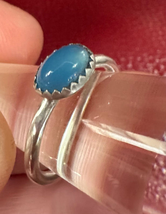 Blue cabochon 925 sterling silver ring,M handmade ring, size M,  silversmith ring
