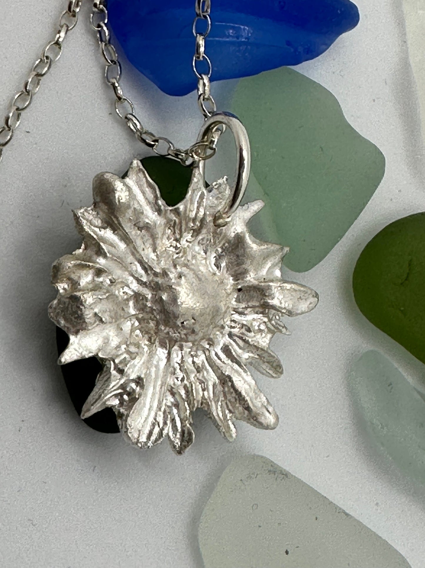 999 silver sunflower pendant and sterling silver chain, sunflower, silver sunflower , handmade silver
